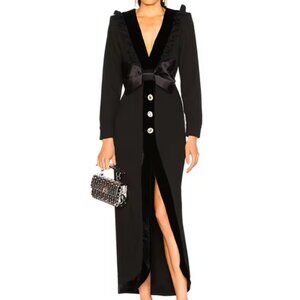 Alessandra Rich Black Ruffled Blazer with Bow crepe wool dress Black Velvet 40 s